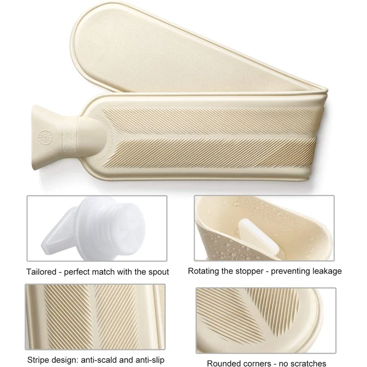 Homealexa Lange Wärmflasche mit weichem Bezug 2 Liter, Schlauch-Wärmflasche für Nacken und Schulter, 73 x 13cm zertifiziert, Nackenwärmflasche (Grau 1) – Bild 3