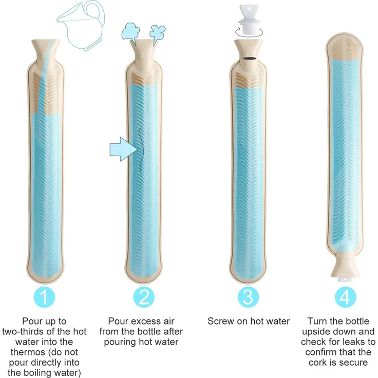 Homealexa Lange Wärmflasche mit weichem Bezug 2 Liter, Schlauch-Wärmflasche für Nacken und Schulter, 73 x 13cm zertifiziert, Nackenwärmflasche (Grau 1) – Bild 4
