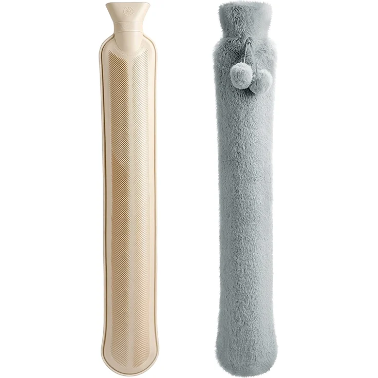 Homealexa Lange Wärmflasche mit weichem Bezug 2 Liter, Schlauch-Wärmflasche für Nacken und Schulter, 73 x 13cm zertifiziert, Nackenwärmflasche (Grau 1) – Bild 1