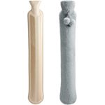 Homealexa Lange Wärmflasche mit weichem Bezug 2 Liter, Schlauch-Wärmflasche für Nacken und Schulter, 73 x 13cm zertifiziert, Nackenwärmflasche (Grau 1)