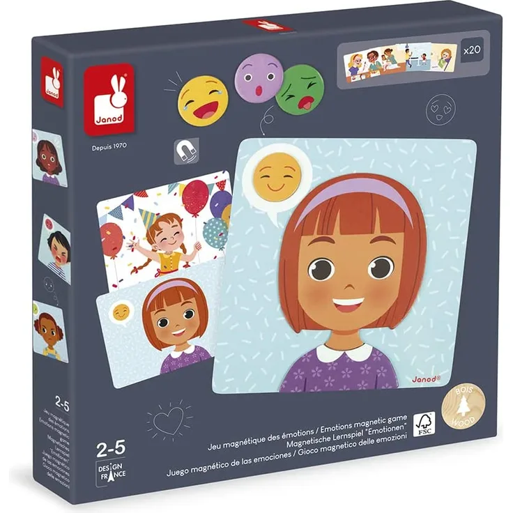 Janod - Magnetisches Spiel „Emotionen“ - Lernspiel Babys und Kleinkinder - Ab 2 Jahren, J08038