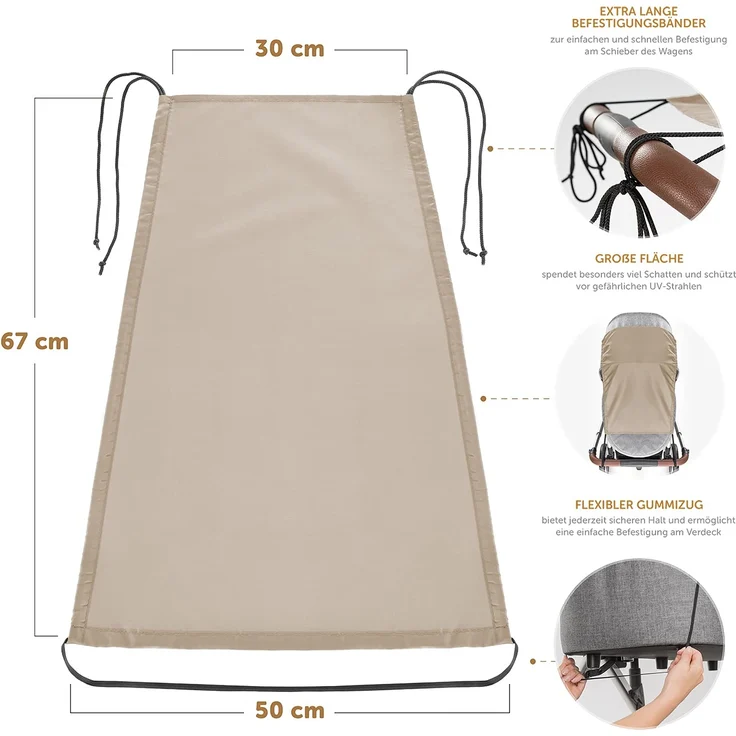 Zamboo Universal Sonnensegel - verstellbarer Kinderwagen Sonnenschutz mit UV Schutz 50 - flexibles Sonnenverdeck für Babywanne - Beige – Bild 7