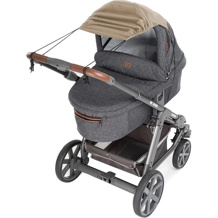 Zamboo Universal Sonnensegel - verstellbarer Kinderwagen Sonnenschutz mit UV Schutz 50 - flexibles Sonnenverdeck für Babywanne - Beige – Bild 3