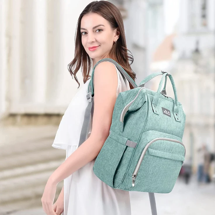 Viedouce Baby Wickelrucksack Wickeltasche Babytasche,Wasserdicht Oxford Große Kapazität für ausgehen,Multifunktional zum Rucksack mit 1 Stück Wickelauflage und 2 Kinderwagengurten (Cyan) – Bild 2