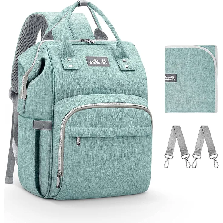 Viedouce Baby Wickelrucksack Wickeltasche Babytasche,Wasserdicht Oxford Große Kapazität für ausgehen,Multifunktional zum Rucksack mit 1 Stück Wickelauflage und 2 Kinderwagengurten (Cyan)