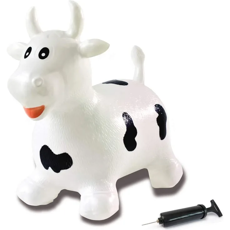 Jamara 460318 - Hüpftier Kuh weiß/schwarz mit Pumpe - fördert Gleichgewichtssinn & motorische Fähigkeiten, Tierohren dienen als Halt, belastbar bis 50kg, Pflegeleicht, robust & widerstandsfähig