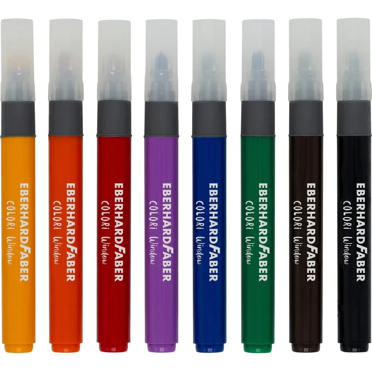 Eberhard Faber 550022 - Colori Window Marker in 8 Farben, Fenster-Malstifte inkl. 3 Schablonen, Filz-Stifte mit weichem Farbabstrich, im Kartonetui, Farb-Stifte zum Malen auf Fenstern – Bild 2