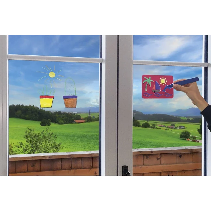 Eberhard Faber 550022 - Colori Window Marker in 8 Farben, Fenster-Malstifte inkl. 3 Schablonen, Filz-Stifte mit weichem Farbabstrich, im Kartonetui, Farb-Stifte zum Malen auf Fenstern – Bild 5