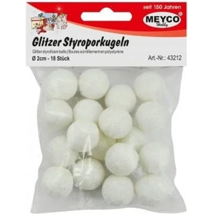 Styropor Kugeln Glitzer Weiß Iris/ Irisierend 20mm - 18 Stück