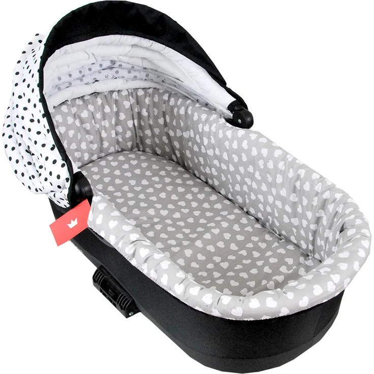 BABYLUX Nestchen für Kinderwagen Stubenwagen BABYWANNE + Matratze 2 Tlg Set Doppelseitig (W7 - Weiß + Herze) – Bild 4