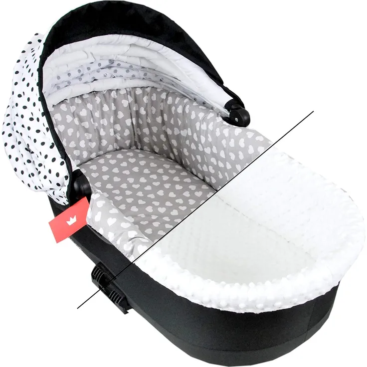 BABYLUX Nestchen für Kinderwagen Stubenwagen BABYWANNE + Matratze 2 Tlg Set Doppelseitig (W7 - Weiß + Herze)
