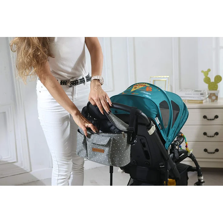Kinderwagentasche Organizer Kinderwagen Buggy Tasche Baby Universale Multifunktionale Aufbewahrungstasche (Grauer Stern) – Bild 3