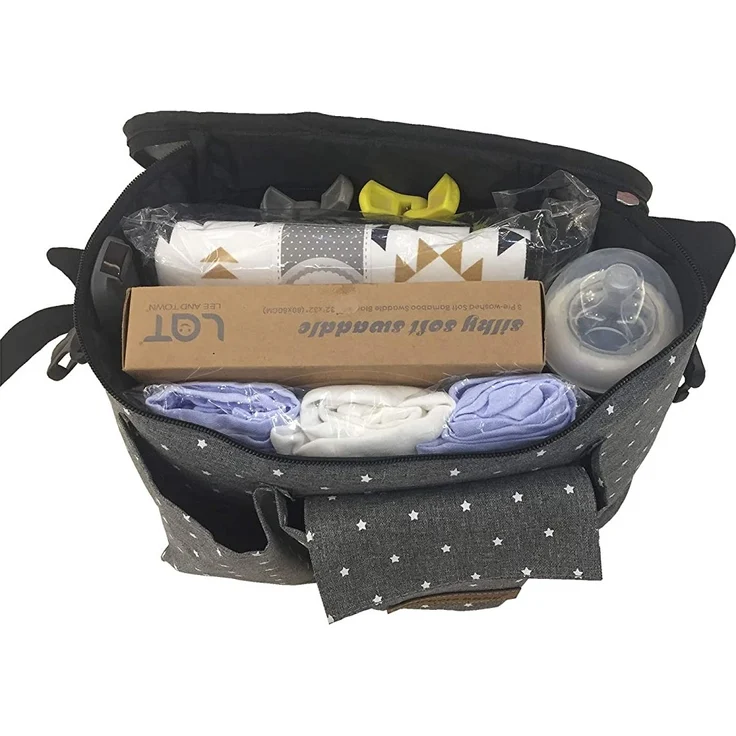 Kinderwagentasche Organizer Kinderwagen Buggy Tasche Baby Universale Multifunktionale Aufbewahrungstasche (Grauer Stern) – Bild 5