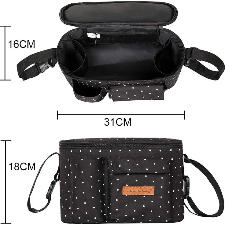 Kinderwagentasche Organizer Kinderwagen Buggy Tasche Baby Universale Multifunktionale Aufbewahrungstasche (Grauer Stern) – Bild 7
