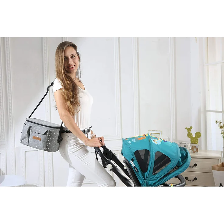 Kinderwagentasche Organizer Kinderwagen Buggy Tasche Baby Universale Multifunktionale Aufbewahrungstasche (Grauer Stern) – Bild 4