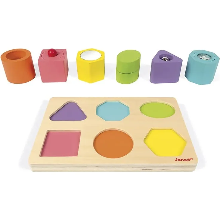 Janod J05332 Holz-Sortierspiel Formen/Bausteine, Mehrfarbig
