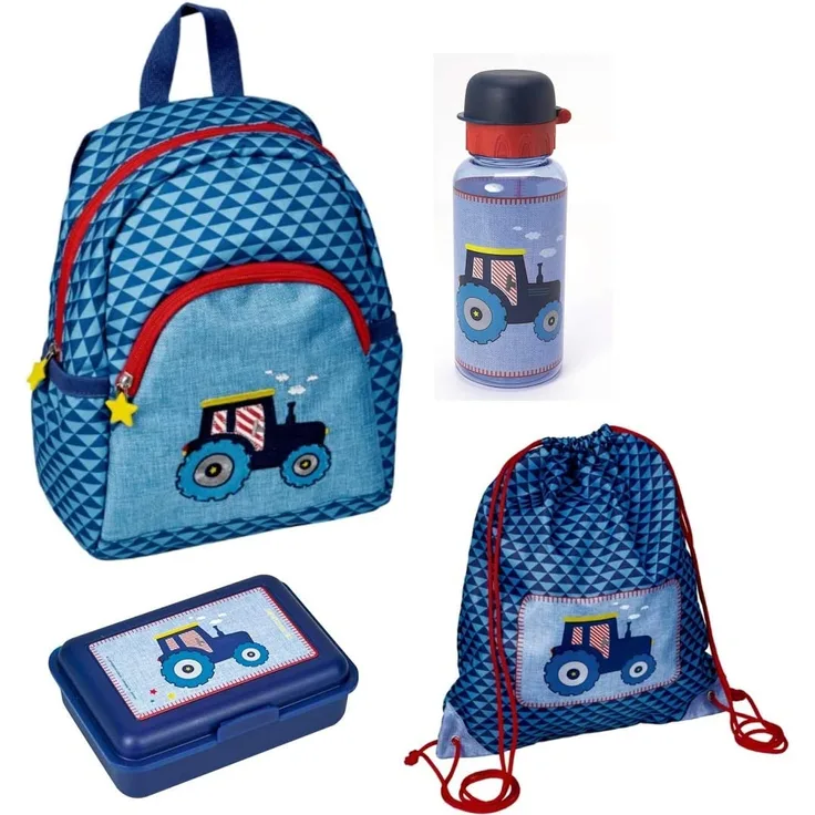 Kleine Freunde Traktor Rucksack 4tlg. Set mit Brotdose und Trinkflasche für den Kindergarten