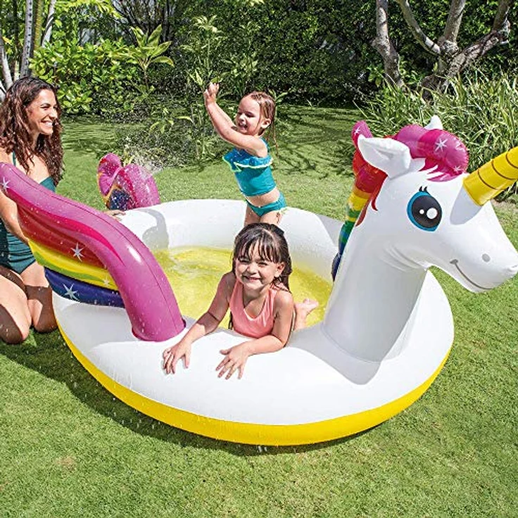 Intex 57441 'Mystic Unicorn Spray Pool' Planschbecken, ab 2 Jahren, 272 x 193 x 104 cm, 151 l Füllmenge, weiß/pink – Bild 2