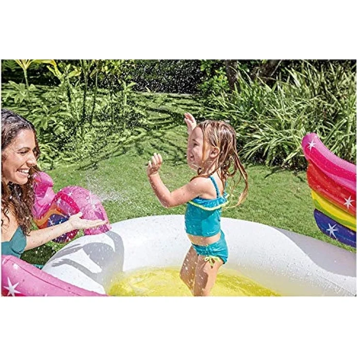 Intex 57441 'Mystic Unicorn Spray Pool' Planschbecken, ab 2 Jahren, 272 x 193 x 104 cm, 151 l Füllmenge, weiß/pink – Bild 5