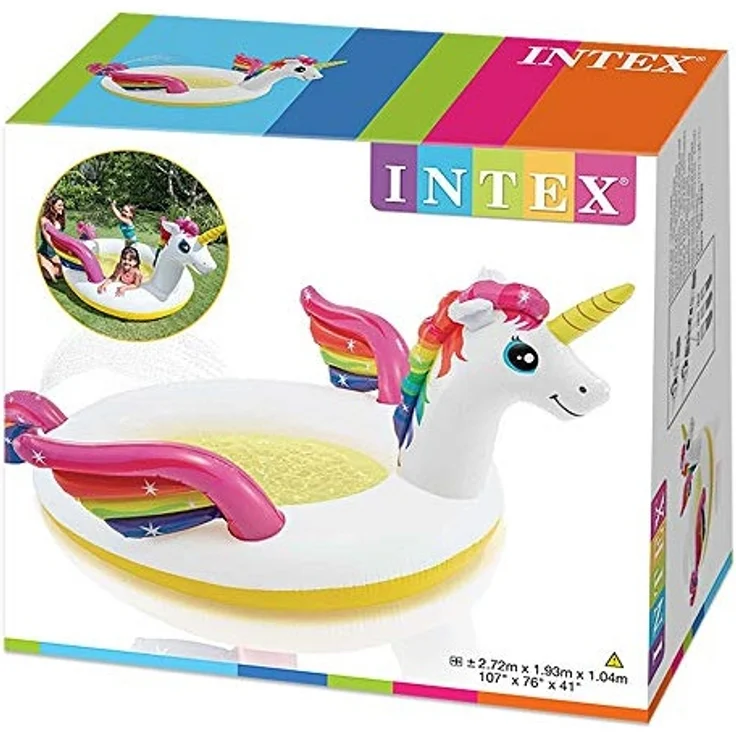 Intex 57441 'Mystic Unicorn Spray Pool' Planschbecken, ab 2 Jahren, 272 x 193 x 104 cm, 151 l Füllmenge, weiß/pink – Bild 4