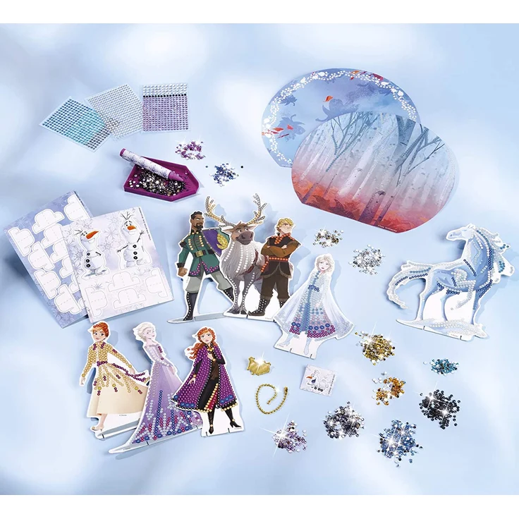 Disney Frozen II Diamantbastel-Studio: Gestalte deine Lieblingsfiguren von Frozen II mit wunderschönen Strasssteinen in 3D Landschaften, inkl. Olaf Anhänger – Bild 2