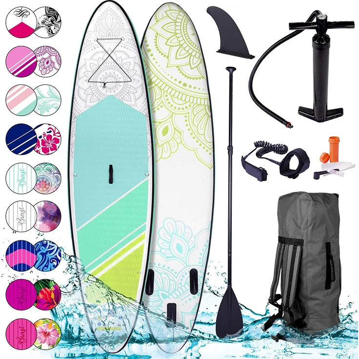 BRAST SUP Board Lady Aufblasbares Stand up Paddle Set für Frauen 300cm Flower Lime incl. Zubehör 5 Jahre Garantie Fußschlaufe Paddel Pumpe Rucksack - Preisvergleich – Bild 1
