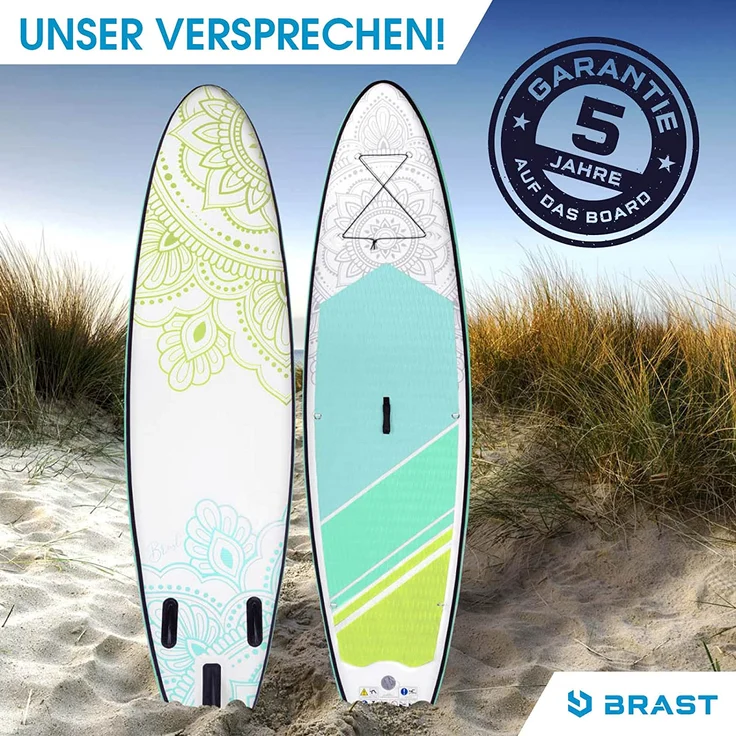BRAST SUP Board Lady Aufblasbares Stand up Paddle Set für Frauen 300cm Flower Lime incl. Zubehör 5 Jahre Garantie Fußschlaufe Paddel Pumpe Rucksack - Preisvergleich – Bild 2