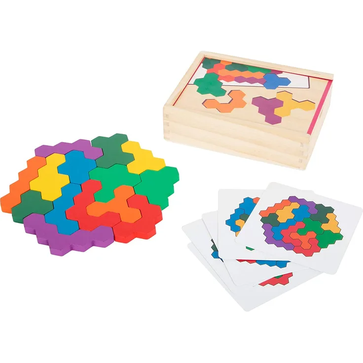 small foot 11729 - Lernspiel Hexagon, Holzpuzzle, 19-teilig