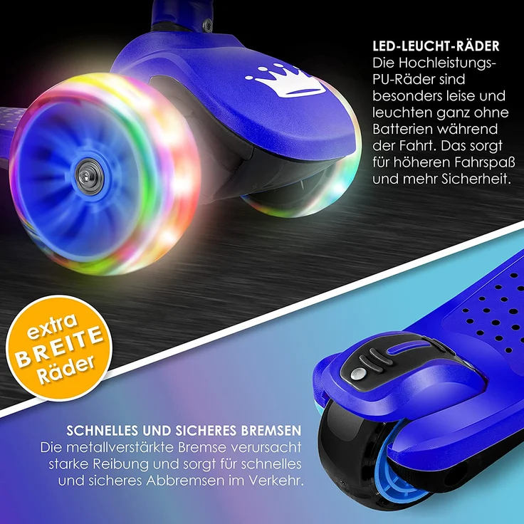 KIDIZ® Roller Kinder Scooter X-Pro2 Dreiradscooter mit PU LED Leuchtenden Räder Kinderroller faltbar Tret-Roller höhenverstellbarer Cityroller Kinderscooter für Jungen Mädchen 3-12 Jahre Schwarz/Blau – Bild 3