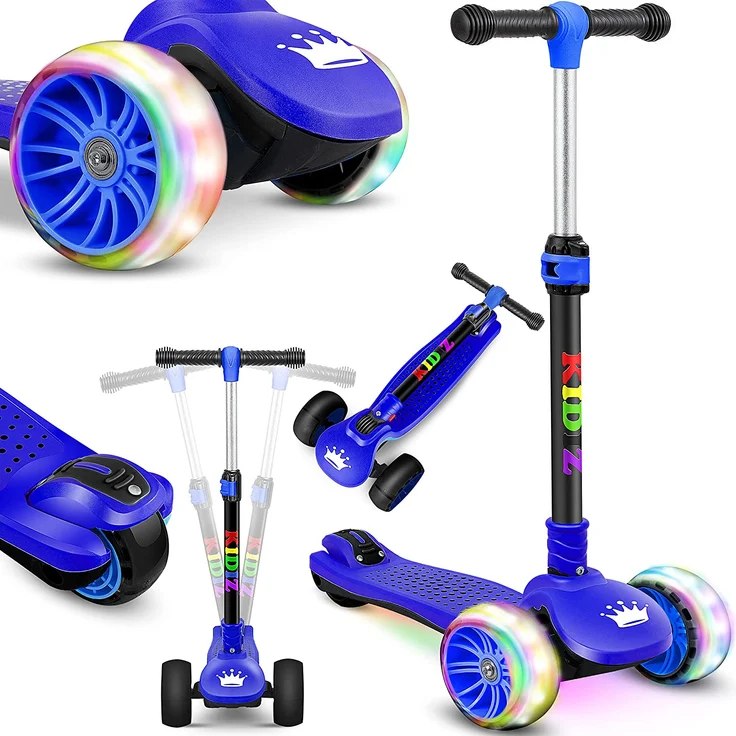 KIDIZ® Roller Kinder Scooter X-Pro2 Dreiradscooter mit PU LED Leuchtenden Räder Kinderroller faltbar Tret-Roller höhenverstellbarer Cityroller Kinderscooter für Jungen Mädchen 3-12 Jahre Schwarz/Blau – Bild 1