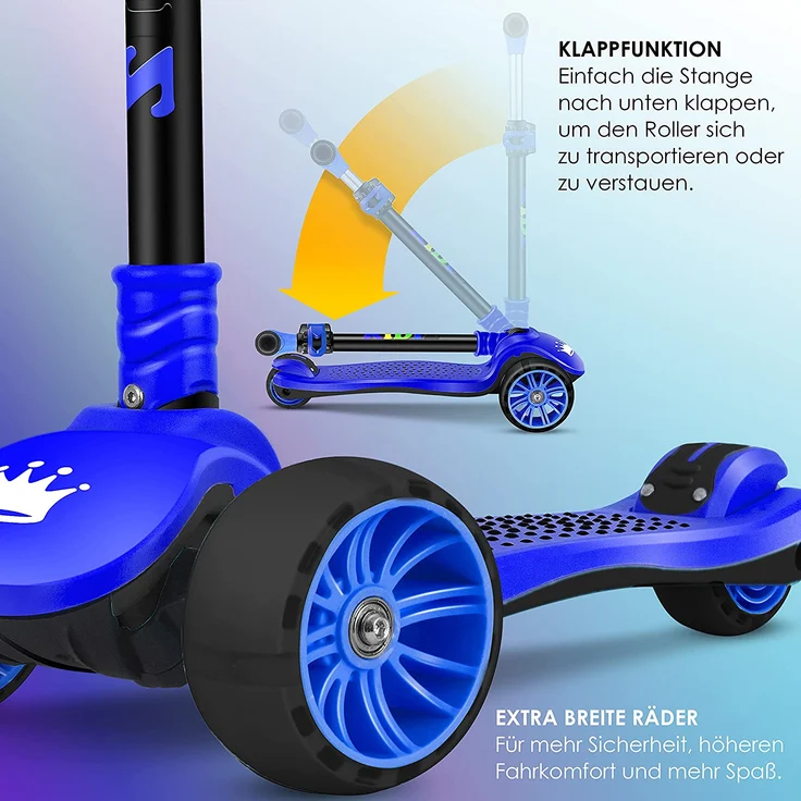 KIDIZ® Roller Kinder Scooter X-Pro2 Dreiradscooter mit PU LED Leuchtenden Räder Kinderroller faltbar Tret-Roller höhenverstellbarer Cityroller Kinderscooter für Jungen Mädchen 3-12 Jahre Schwarz/Blau – Bild 7