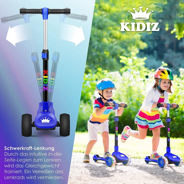 KIDIZ® Roller Kinder Scooter X-Pro2 Dreiradscooter mit PU LED Leuchtenden Räder Kinderroller faltbar Tret-Roller höhenverstellbarer Cityroller Kinderscooter für Jungen Mädchen 3-12 Jahre Schwarz/Blau – Bild 5
