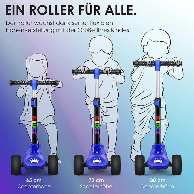 KIDIZ® Roller Kinder Scooter X-Pro2 Dreiradscooter mit PU LED Leuchtenden Räder Kinderroller faltbar Tret-Roller höhenverstellbarer Cityroller Kinderscooter für Jungen Mädchen 3-12 Jahre Schwarz/Blau – Bild 4