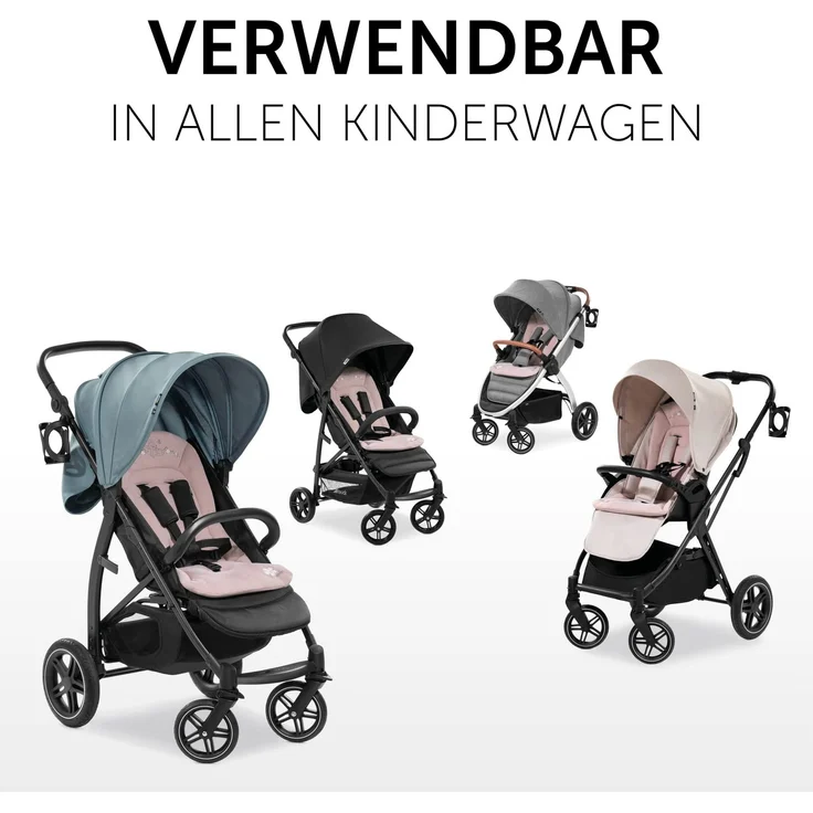 Hauck Universal Sitzauflage für Buggys, Kinderwagen, Fahrradanhänger, Baumwolle, Atmungsaktiv, Weich, Einfache Befestigung ,Sommer & Winter, Bambi Rose – Bild 2