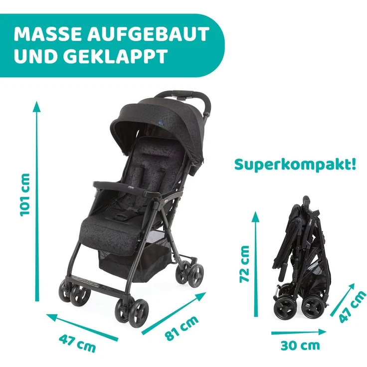 Chicco Ohlala 3 Betthimmel Leichtgewichtiger Kinderwagen Beide Geschlechter Feste Räder Faltbar Grün – Bild 9