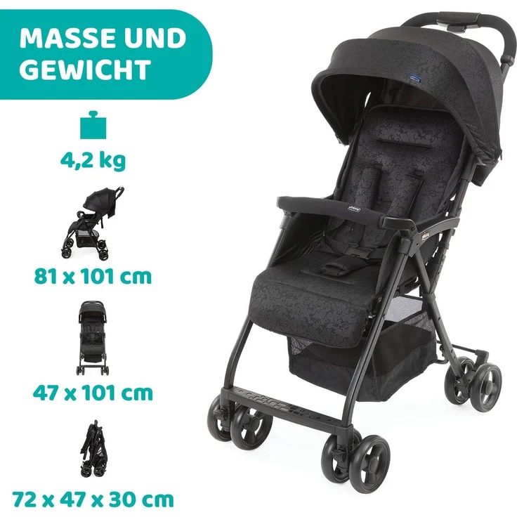 Chicco Ohlala 3 Betthimmel Leichtgewichtiger Kinderwagen Beide Geschlechter Feste Räder Faltbar Grün – Bild 12