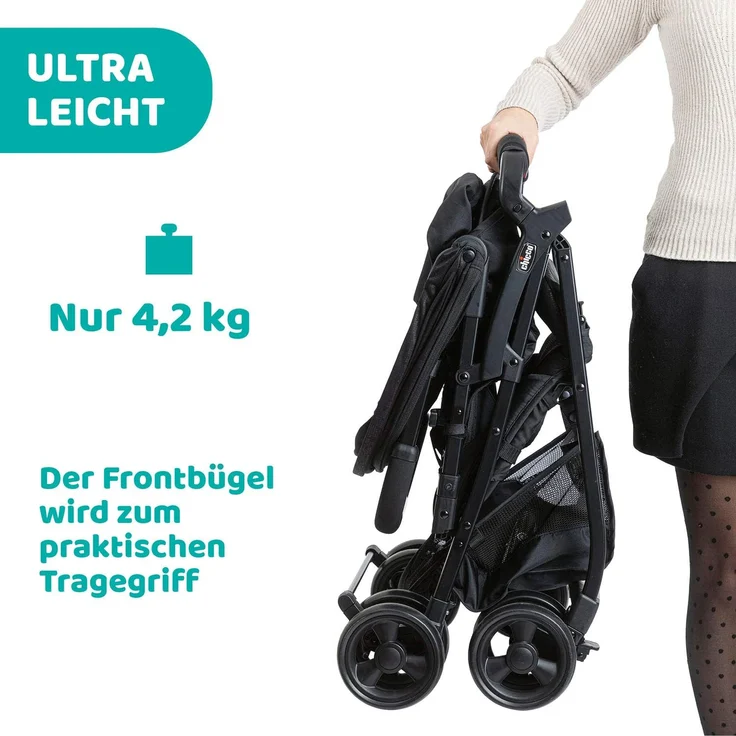 Chicco Ohlala 3 Betthimmel Leichtgewichtiger Kinderwagen Beide Geschlechter Feste Räder Faltbar Grün – Bild 3