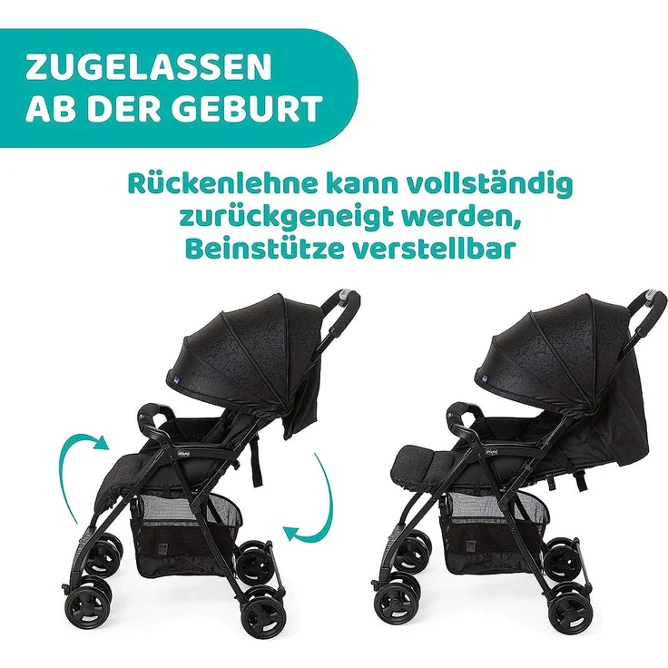 Chicco Ohlala 3 Betthimmel Leichtgewichtiger Kinderwagen Beide Geschlechter Feste Räder Faltbar Grün – Bild 4