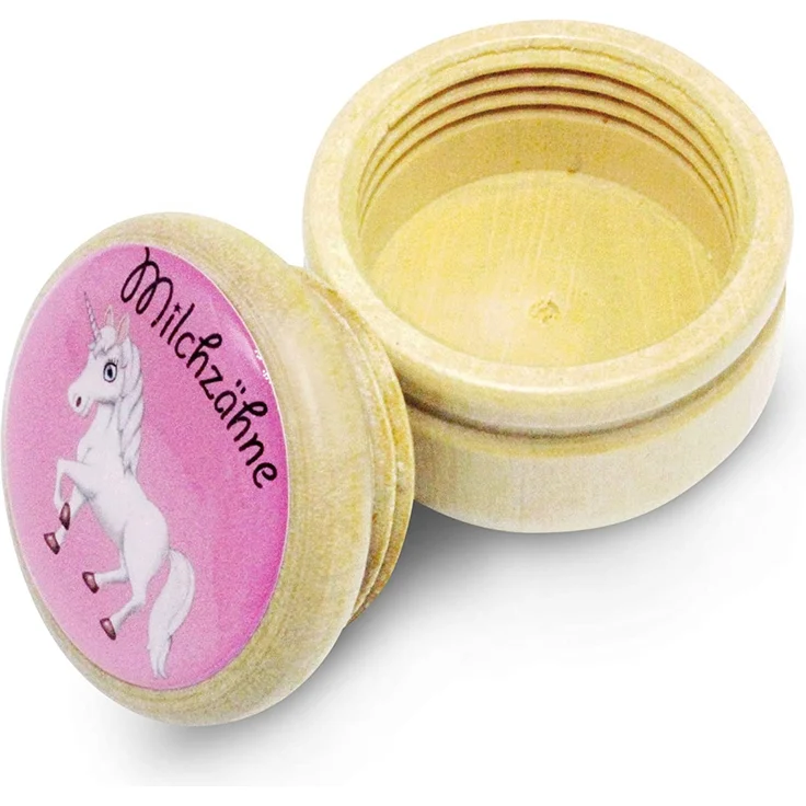 Milchzahndose, Zahndose Milchzähne Bilderdose aus Holz mit Drehverschluss in diversen Motiven für Jungen und Mädchen mit Drehverschluss 44 mm (Einhorn) -Made in EU-7011 – Bild 2