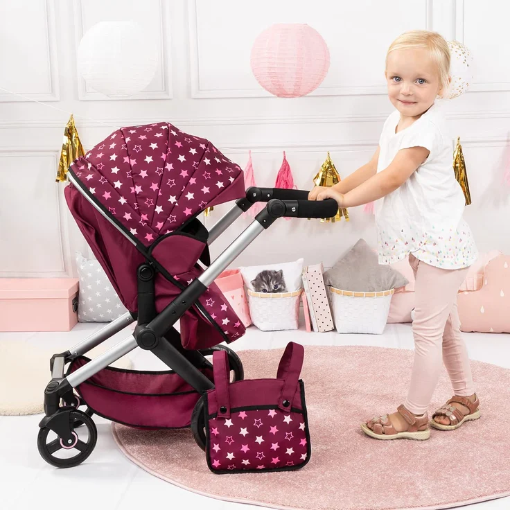Bayer Design Kombi-Puppenwagen Xeo Sterne bordeaux – Bild 6