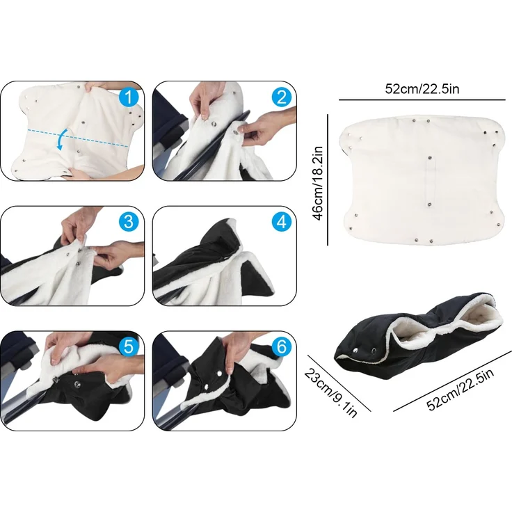Kinderwagen Handwärmer,DIAOPROTECT Kinderwagen Handschuhe Handmuff mit Fleece Innenseite,Kinderwagenmuff Atmungsaktiv Wasserfest Winddicht, Universalgröße für Kinderwagen Buggy,Radanhänger(Schwarz) – Bild 5