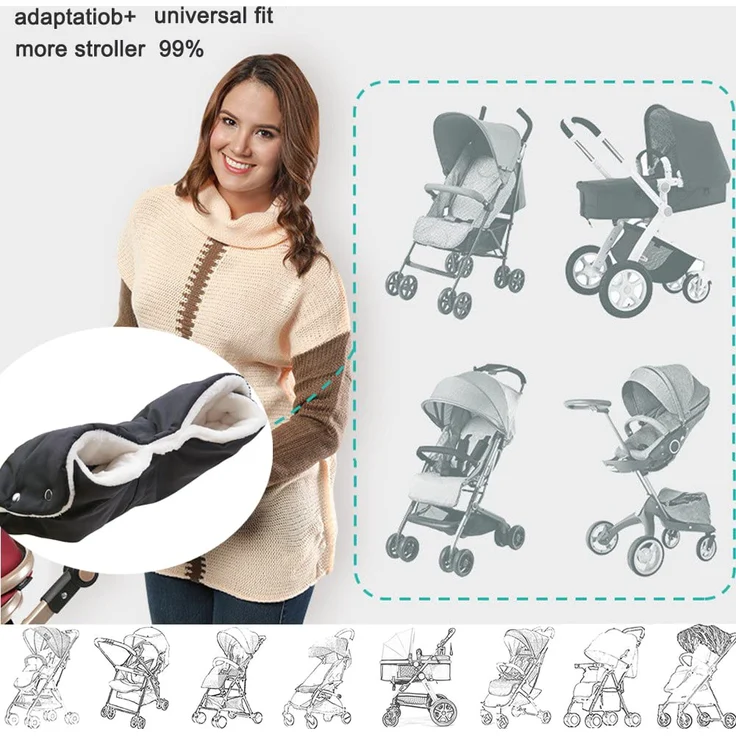 Kinderwagen Handwärmer,DIAOPROTECT Kinderwagen Handschuhe Handmuff mit Fleece Innenseite,Kinderwagenmuff Atmungsaktiv Wasserfest Winddicht, Universalgröße für Kinderwagen Buggy,Radanhänger(Schwarz) – Bild 4