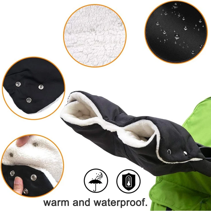 Kinderwagen Handwärmer,DIAOPROTECT Kinderwagen Handschuhe Handmuff mit Fleece Innenseite,Kinderwagenmuff Atmungsaktiv Wasserfest Winddicht, Universalgröße für Kinderwagen Buggy,Radanhänger(Schwarz) – Bild 2