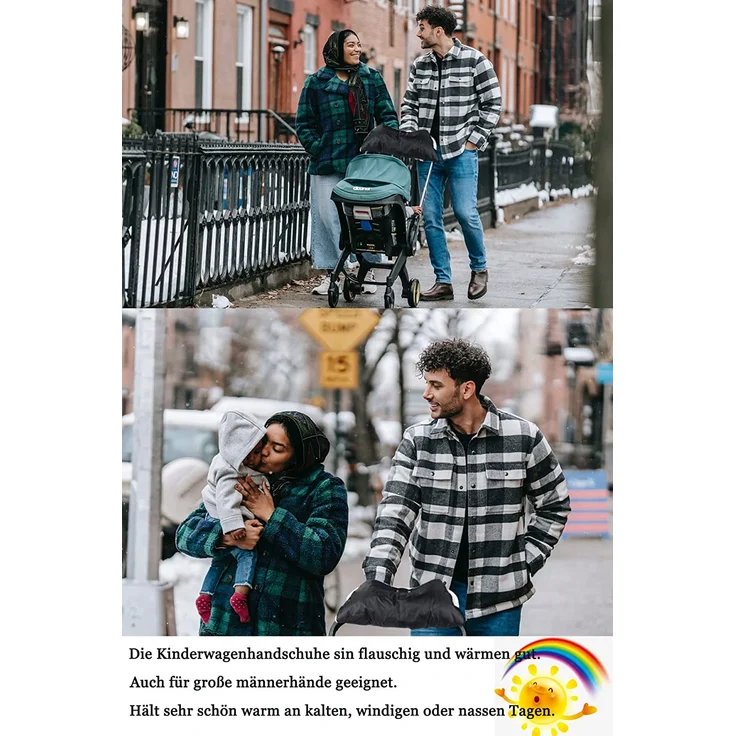 Kinderwagen Handwärmer,DIAOPROTECT Kinderwagen Handschuhe Handmuff mit Fleece Innenseite,Kinderwagenmuff Atmungsaktiv Wasserfest Winddicht, Universalgröße für Kinderwagen Buggy,Radanhänger(Schwarz) – Bild 6