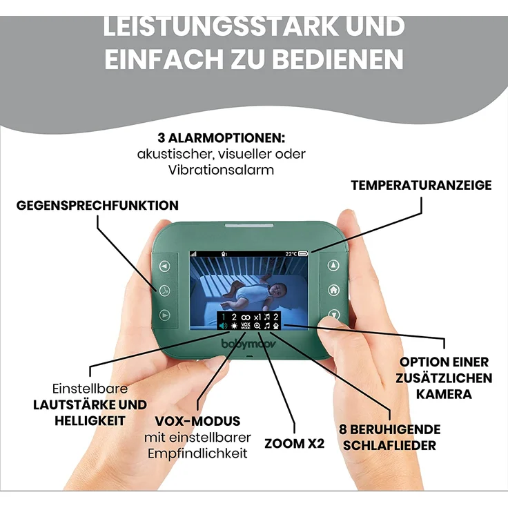 Babymoov Babyphone mit Kamera YOO-Master - 360 Grad Kamera mit Fernsteuerung, 3,5" Bildschirm, Sleep Technology, Nachtsicht, 2-fach Zoom – Bild 7