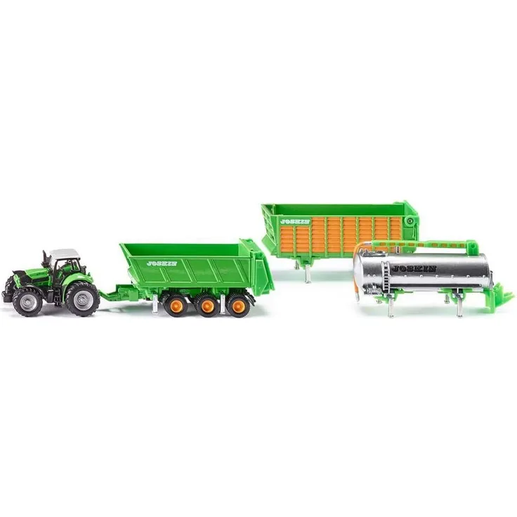 siku 1848, DEUTZ-FAHR Traktor mit Joskin Anhängerset, 1:87, Metall/Kunststoff, Grün, 5-tlg, Mit Wechselsystem
