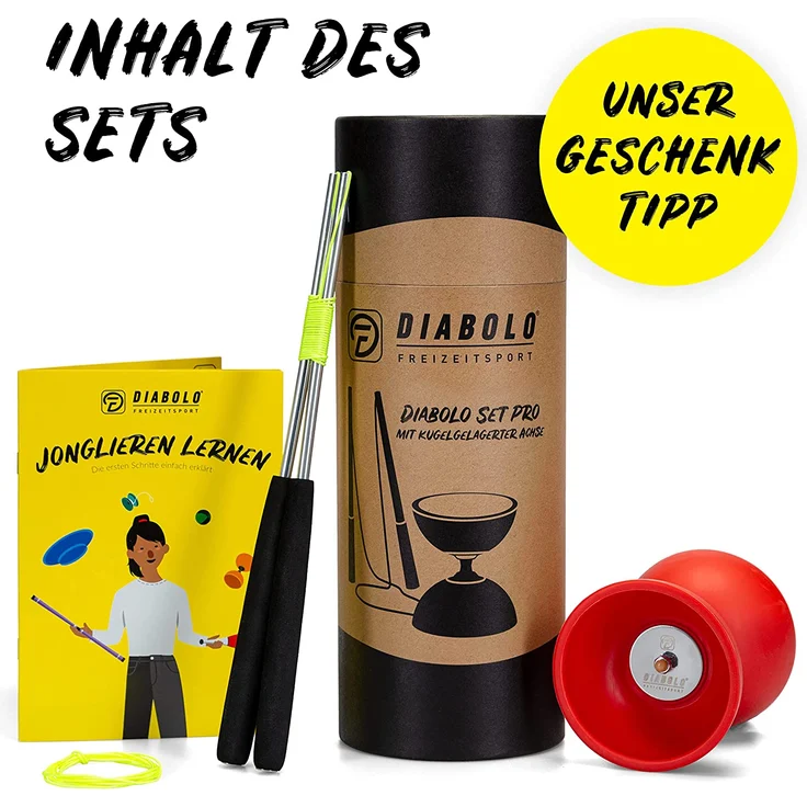 Diabolo Freizeitsport Jonglier-Set Pro mit kugelgelagertem Diabolo (rot), Handsticks aus Aluminium, Ersatzschnur (160cm) und Gedruckter Anleitung - mit Geschenkverpackung ideal zum Verschenken – Bild 5