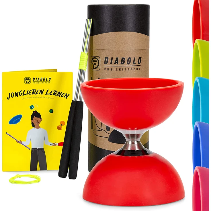 Diabolo Freizeitsport Jonglier-Set Pro mit kugelgelagertem Diabolo (rot), Handsticks aus Aluminium, Ersatzschnur (160cm) und Gedruckter Anleitung - mit Geschenkverpackung ideal zum Verschenken – Bild 1