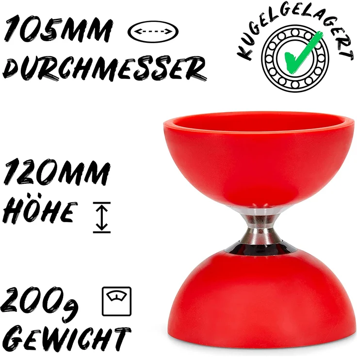 Diabolo Freizeitsport Jonglier-Set Pro mit kugelgelagertem Diabolo (rot), Handsticks aus Aluminium, Ersatzschnur (160cm) und Gedruckter Anleitung - mit Geschenkverpackung ideal zum Verschenken – Bild 2