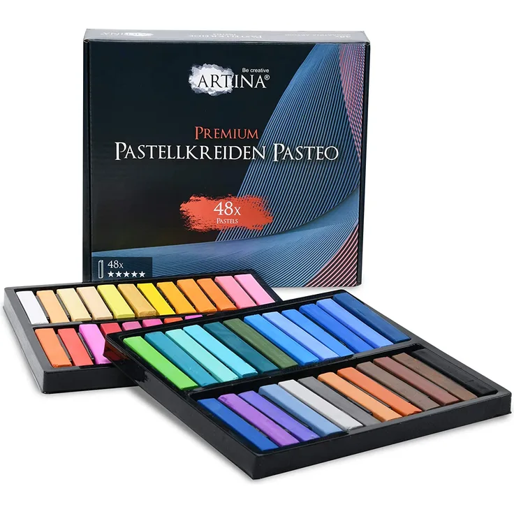 Artina 48er Pastellkreide Set Pasteo - Softpastellfarben in Studio Qualität als feine Kreide Stifte Softpastellkreide Weichpastell für die Kunst